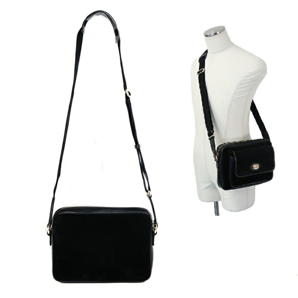 Gucci leather black GG Shoulder Interlocking gold Plate Bag the Logo suede